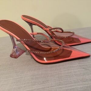 Amina Muaddi Gilda pink PVC/crystal heels size 40, fits a 9